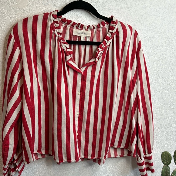 THE GREAT. Tops - THE GREAT. Red and White Striped Button-Front Blouse